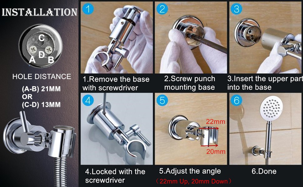 All Metal 180 Adjustable Shower Wand Holder with Handle, Wall Mount, Handheld