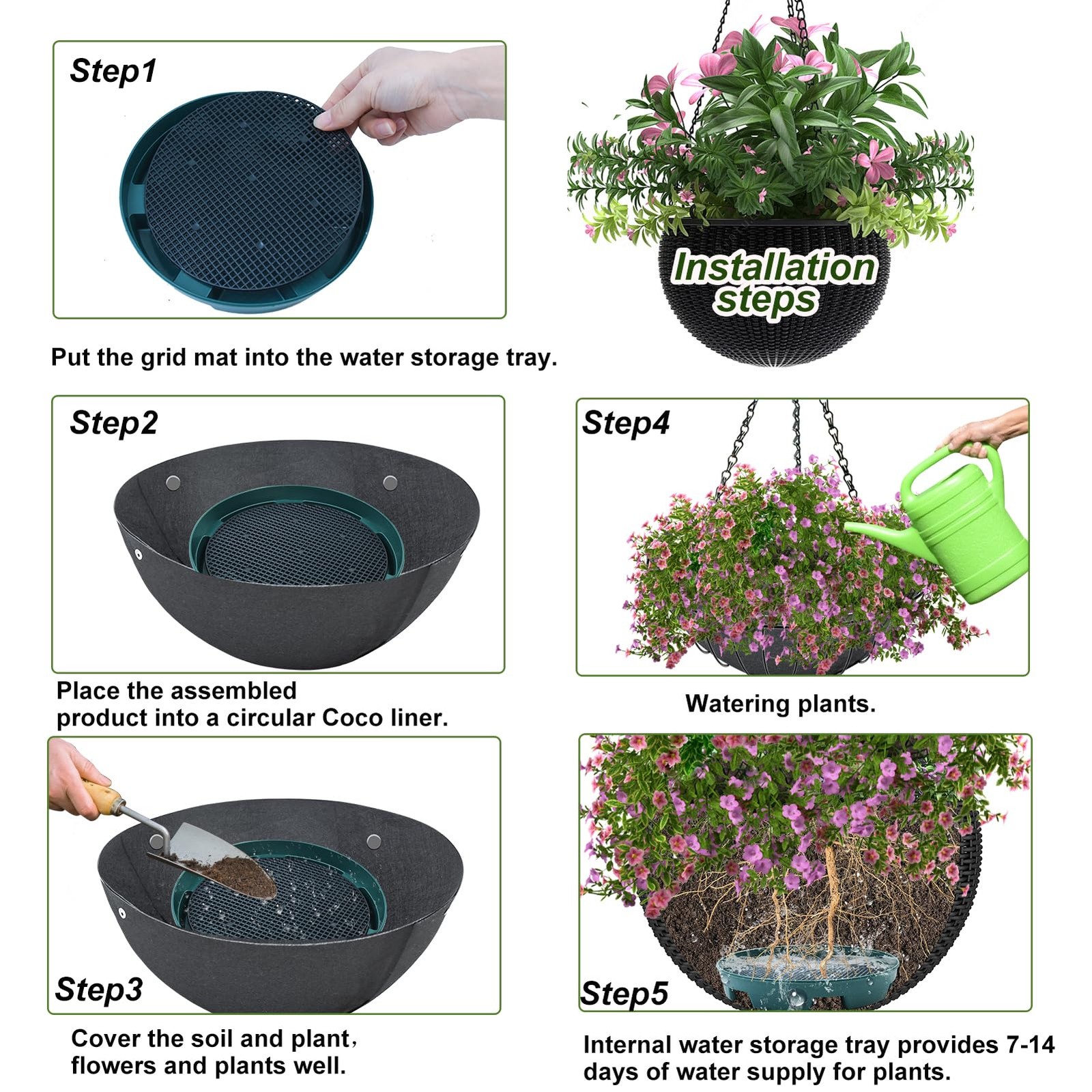 8 Set 8.26 Inch Hanging Basket Insert 3 in 1 Plant Saucer Drip Pan Tray