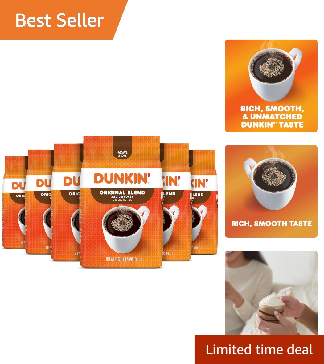 6 x 18oz Dunkin’ Blend Medium Roast: Organic Ground Coffee Packs