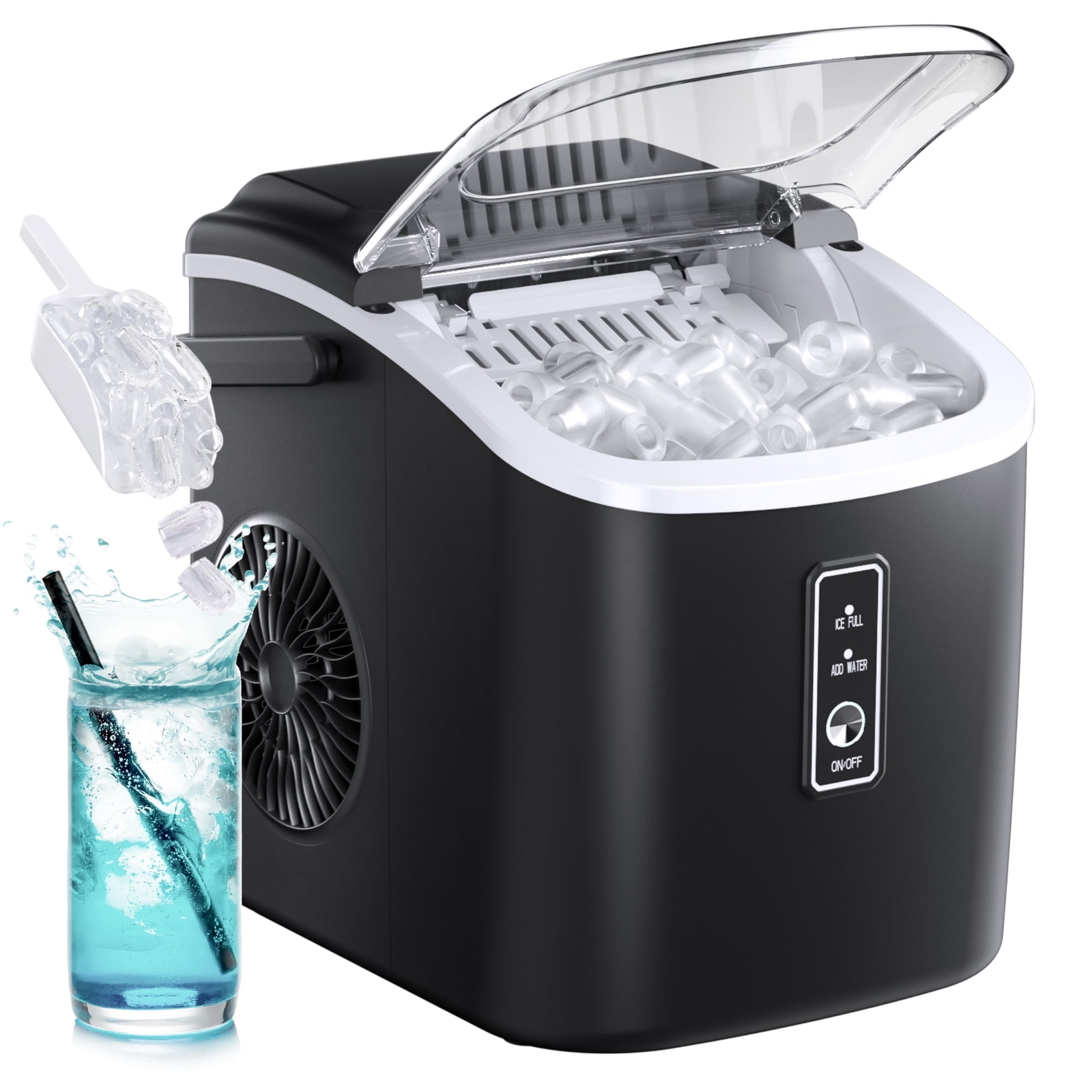 Countertop Ice Maker w/ Handle & Scoop, 26lbs/Day, 9 Bullet Ice, Portable