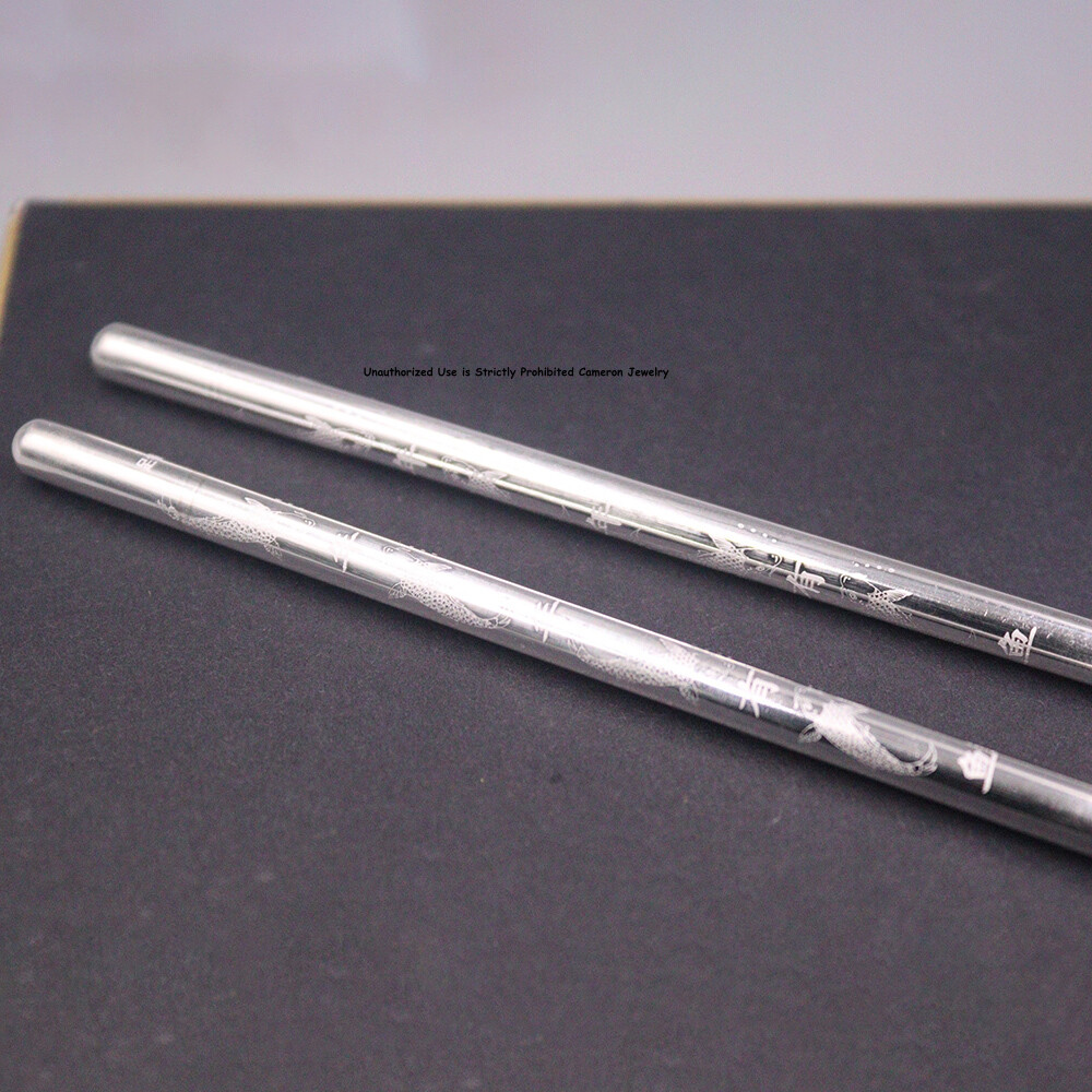 Solid S999 Fine Silver Healthy DinnerwareLucky Fish Chopsticks 31-32g 8.26in