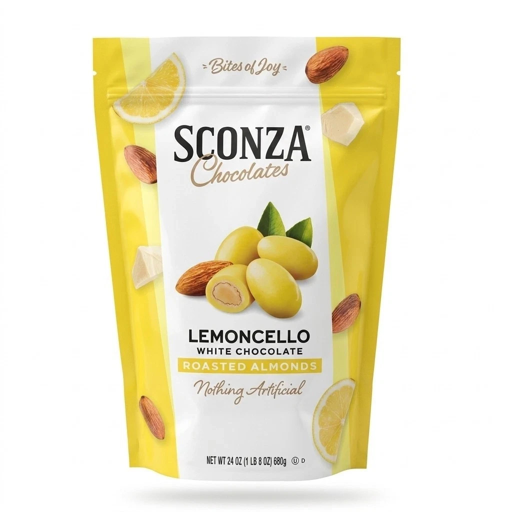 Sconza Lemoncello White Chocolate Roasted Almonds, 24 oz