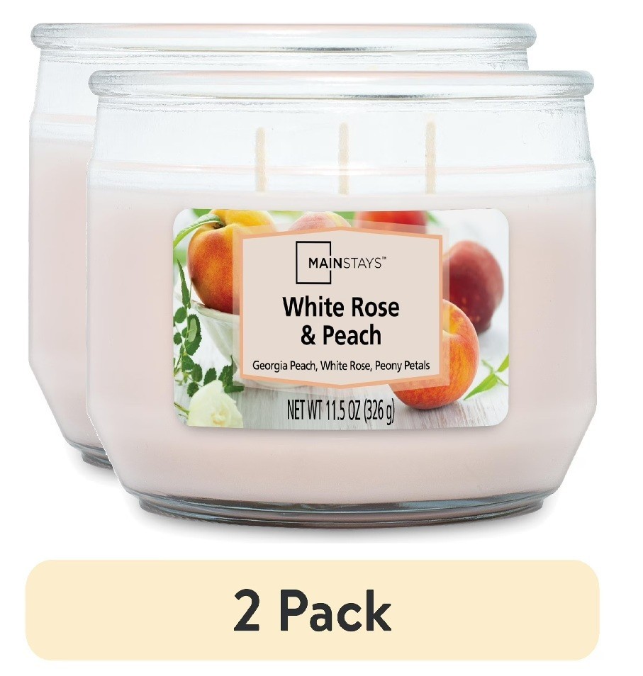 Mainstays White Rose and Peach 3 Wick Candle 11.5oz 2 pack
