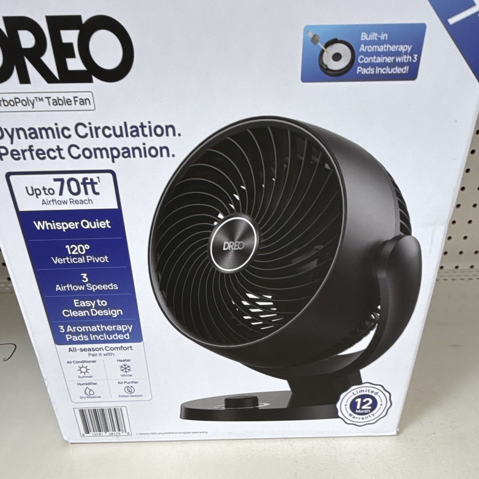 Dreo TurboPoly Table/Desk Fan 3-Speed Quiet Adjustable Tilt Head Black