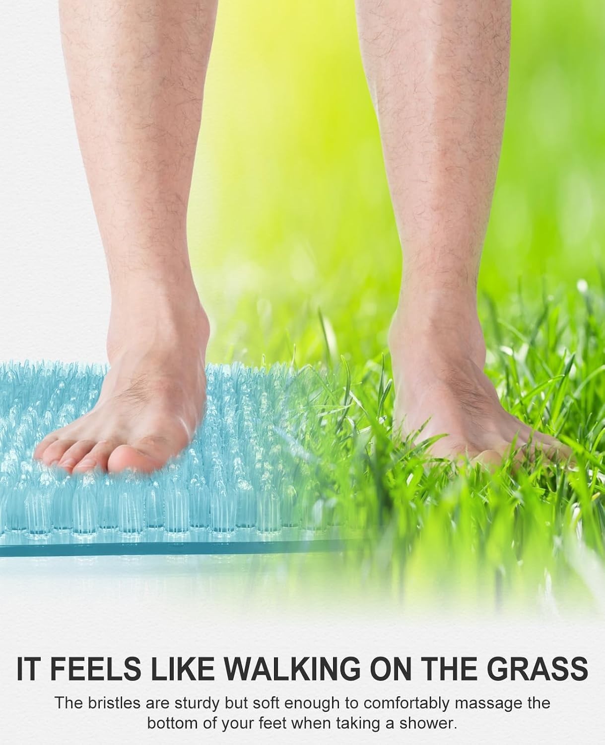 Grassy Bathtub Mat, 25.6 x 13.4 in, Light Blue, Quick Drain, PVC