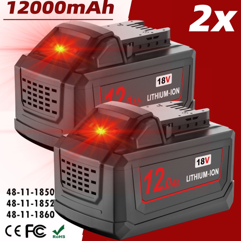 2PC 12AH For Milwaukee For M18 18V Lithium 48-11-1812 Extended Capacity Battery