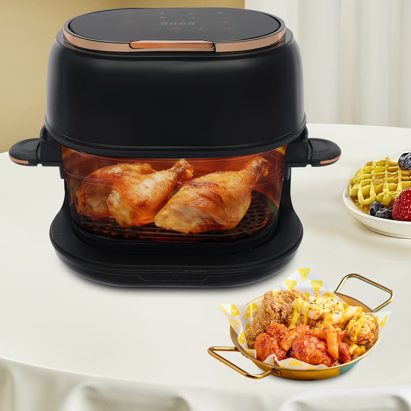 110V Black Visible Baking Basket Air Fryer with Touch Screen 11.42*8.66*11.42in