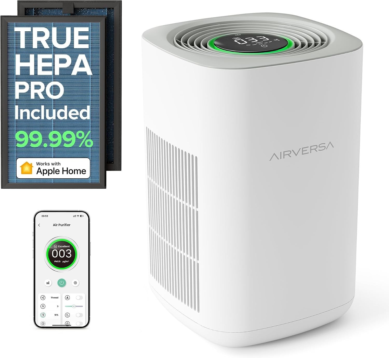 HomeKit-Enabled Air Purifier – Whisper-Quiet, 1050 Sq Ft, Real-Time Monitoring