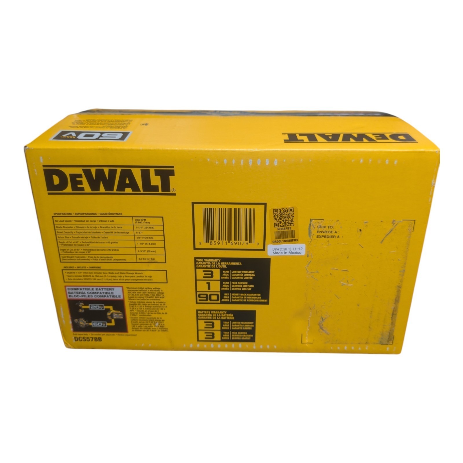 DEWALT DCS578B 60V MAX FLEXVOLT 7-1/4 in Circular Saw Tool Only