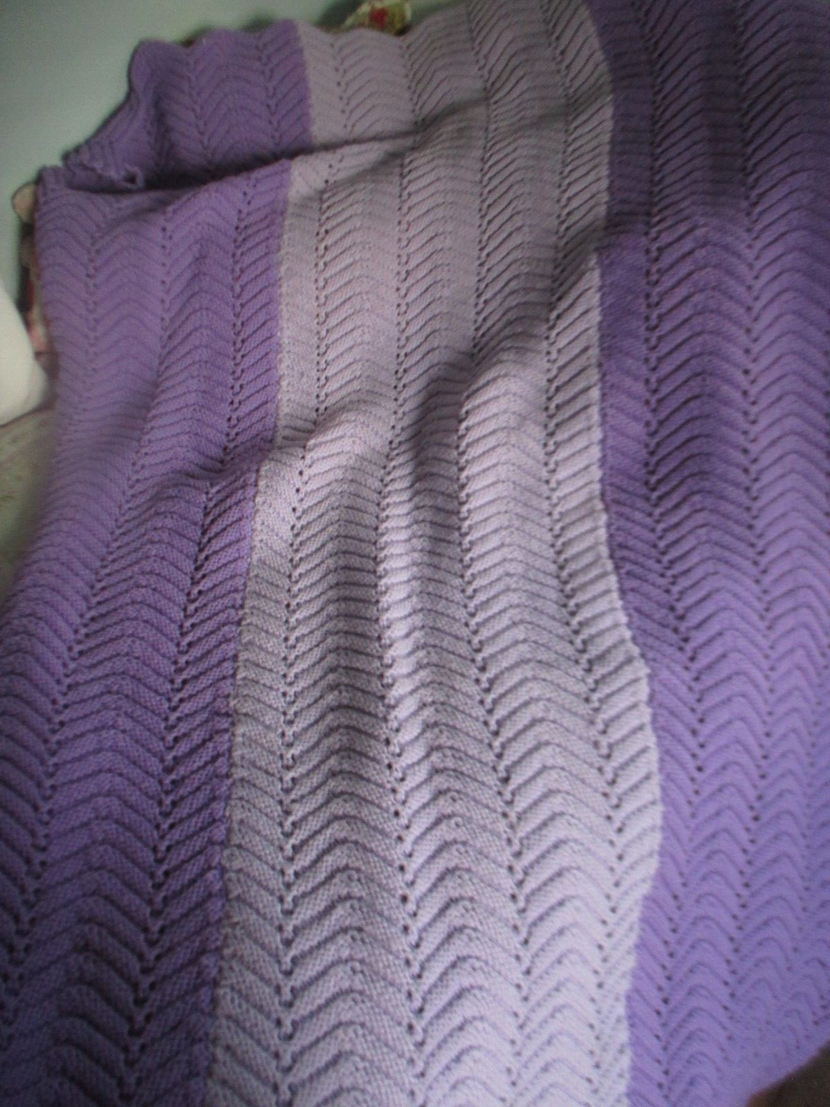 Crochet Afghan Throw Blanket Zig Zag Chevron Purple Lavender 53 x 76 in
