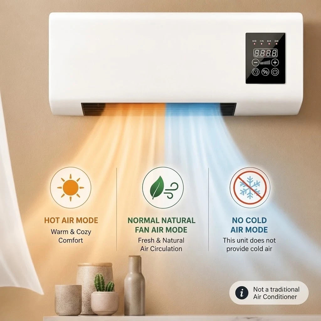 2 in 1 1800W Wall Mounted Electric Heater & Air Fan Combo Remote Control