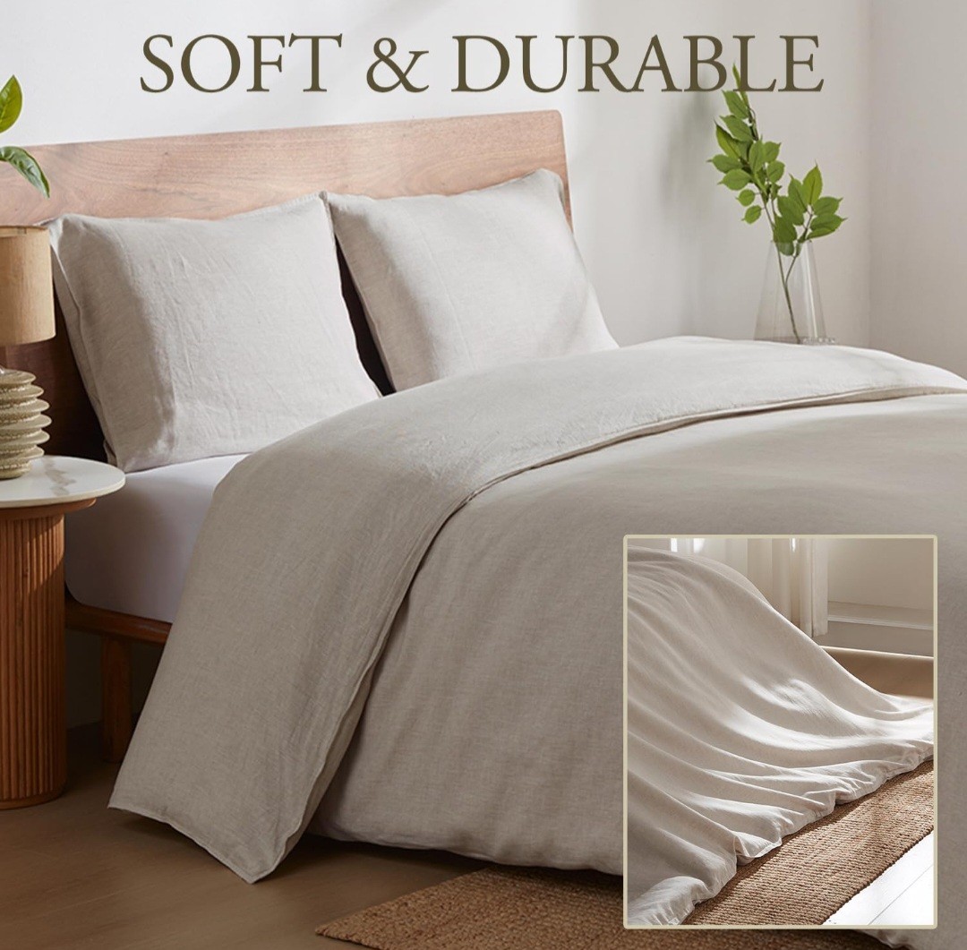 DAPU Pure Stone Washed Linen Duvet Cover Set 100% French Linen Queen|MSRP $139