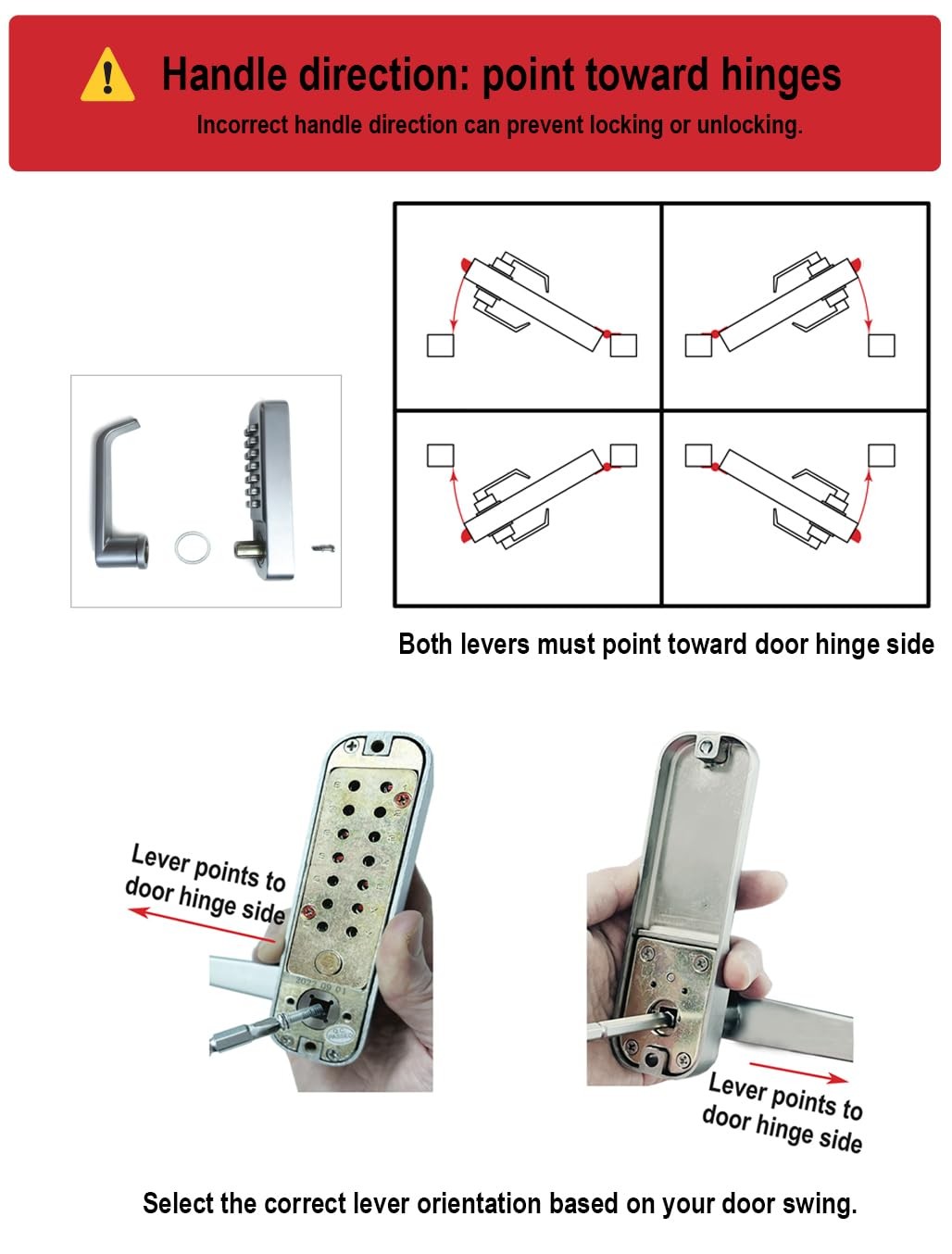 JOUNJIP SingleSided Mechanical Keyless Combination Lever Handle Door Lock Sq…