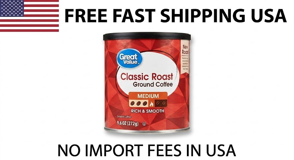 Great Value Classic Roast Ground Naturally Caffeinated Coffee, 9.6 oz Free Shipp