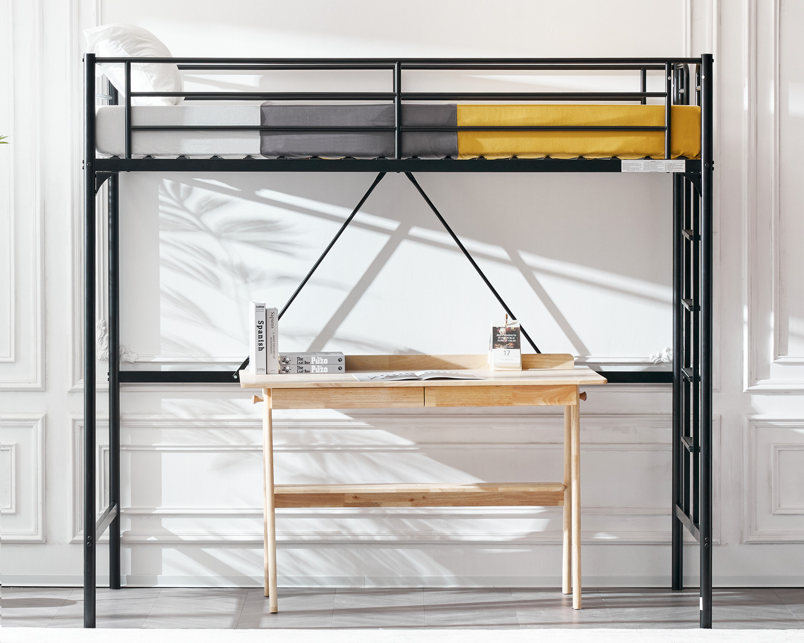 Loft Bed Twin Size with Flat Ladder Rung for Kids Teens Adults Heavy Duty Metal