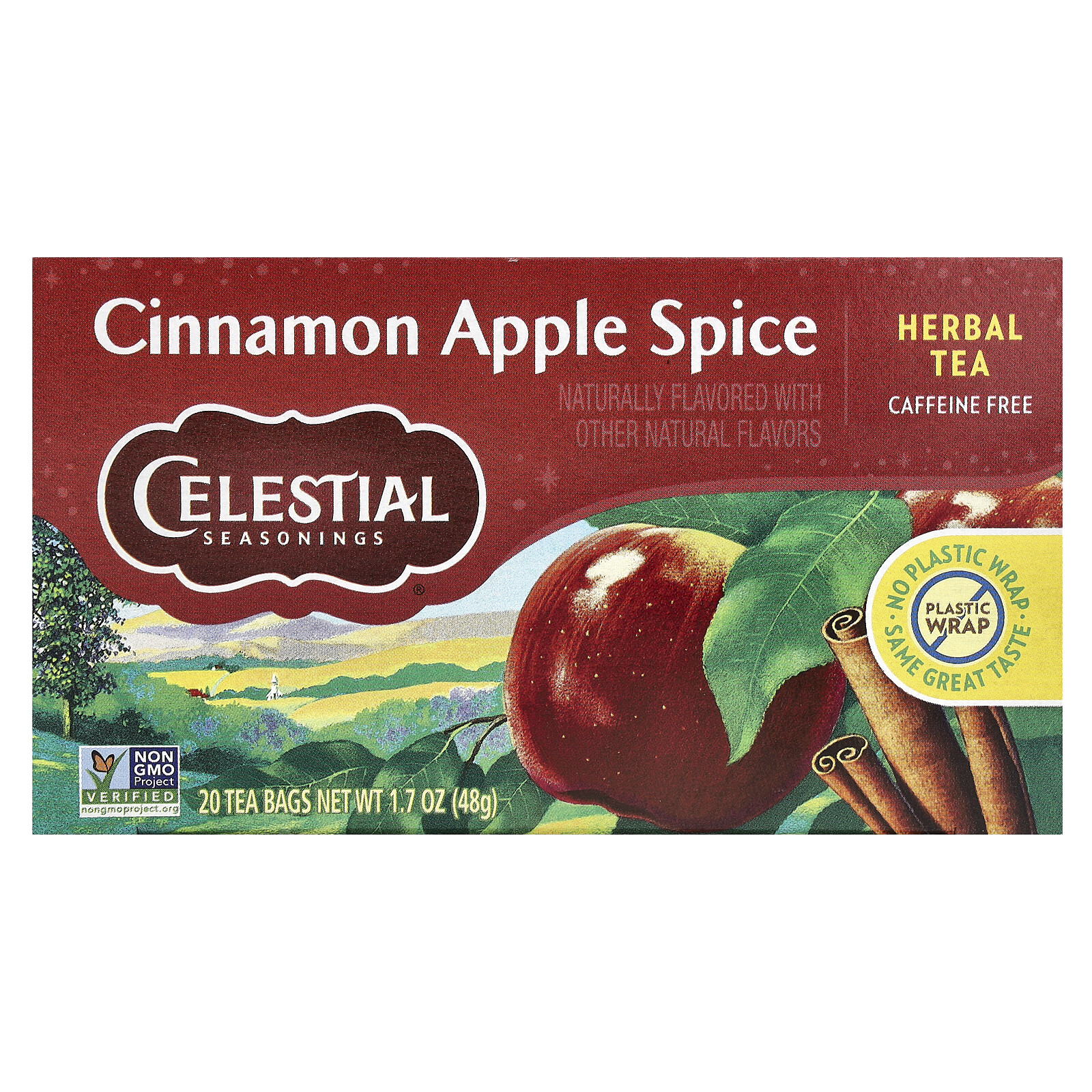 Herbal Tea, Cinnamon Apple Spice, Caffeine Free, 20 Tea Bags, 1.7 oz (48 g)