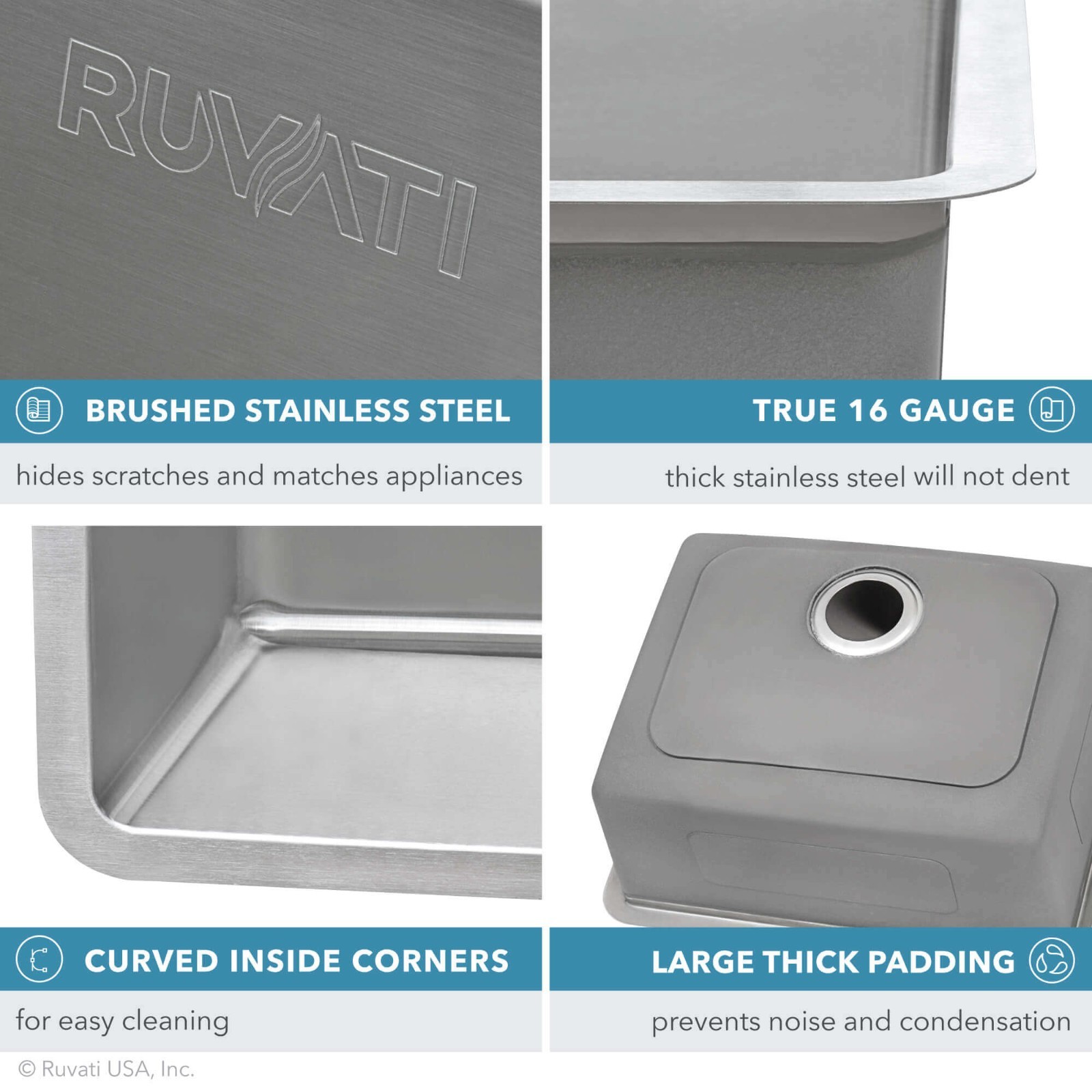 Ruvati 27″ Undermount 16 Gauge Single Bowl Kitchen Sink- RVM5927