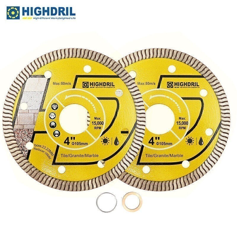 HIGHDRIL 2pcs 4/4.5/5in Diamond Saw Blade Cutting Disc for Ceramic Granite Tile