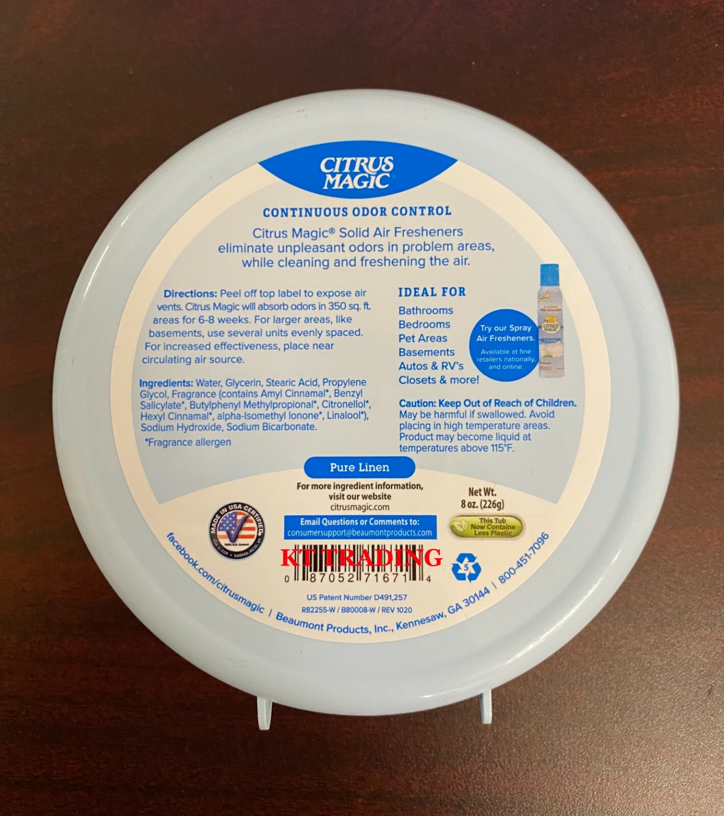 CITRUS MAGIC Solid Air Freshener Odor Eliminator ~ Pure Linen ~ Last 6-8 Weeks