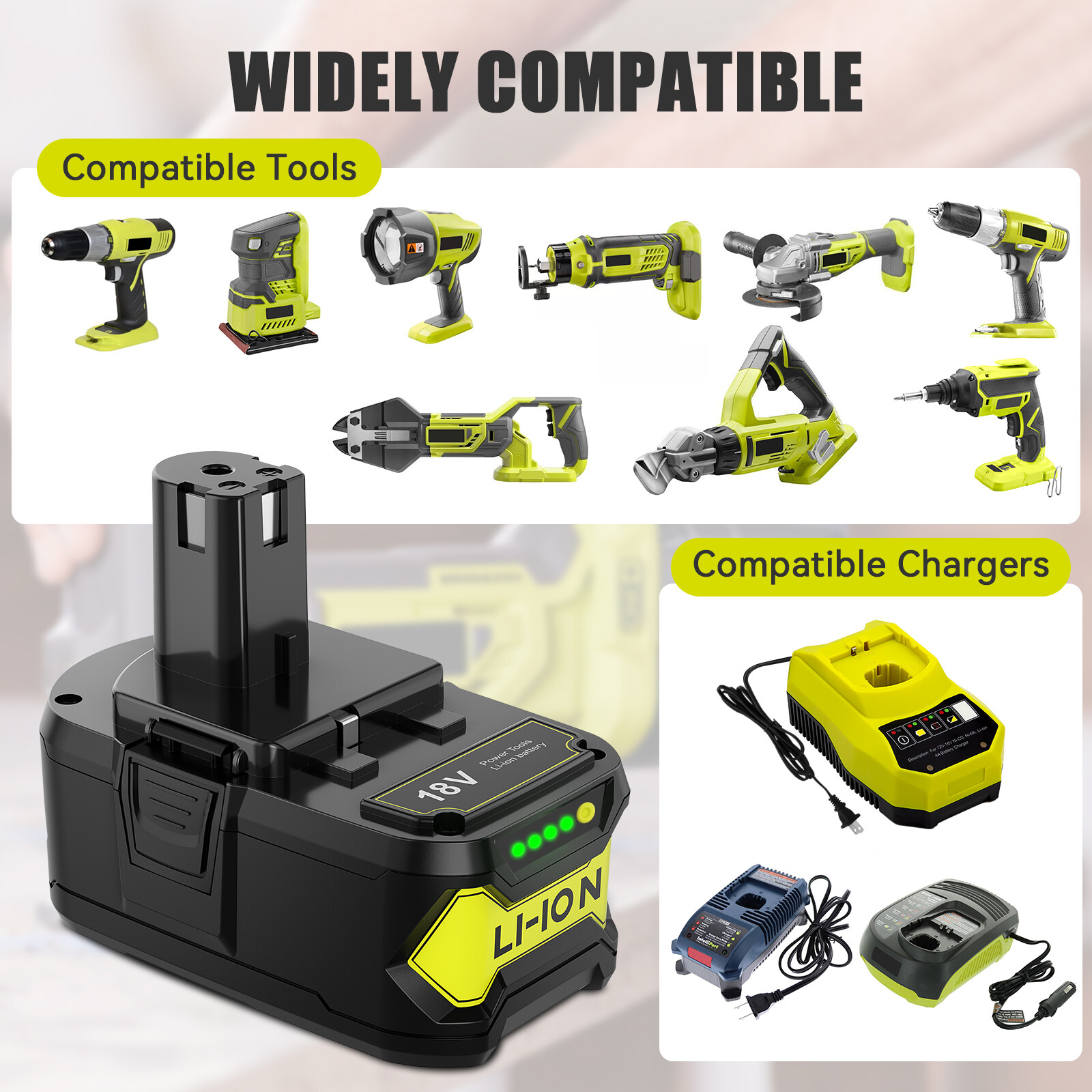 18V For RYOBI 18 Volt P108 One Plus 8.0Ah High Capacity Battery Lithium-Ion
