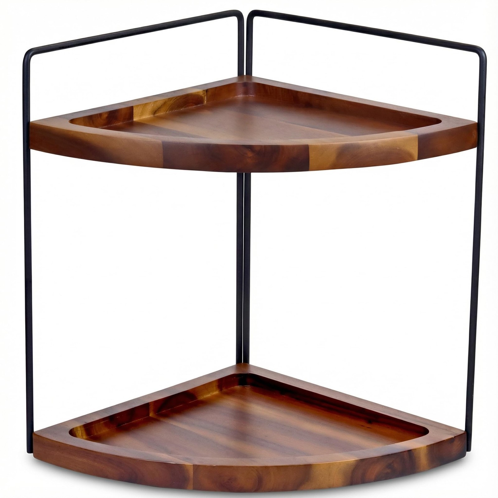 2 Tier Acacia Wood Bathroom Corner Counter Organizer Vanity Tray 13.2×9.9 In