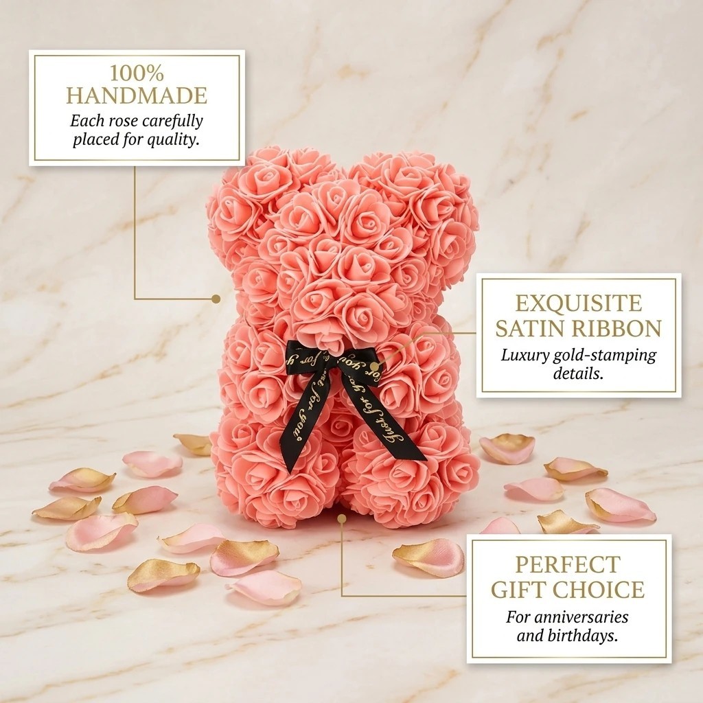 Artificial Eternal Rose Teddy Bear Gift for Mom Mother’s Day Birthday