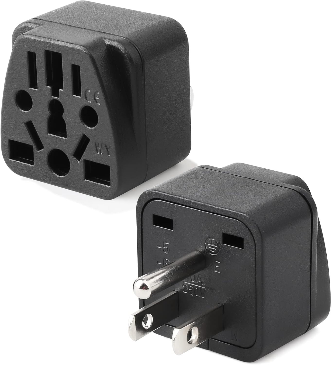 2 Pack US Travel Plug Adapter, Eu,Uk,Au,In,Cn,Jp,Asia,Italy,Brazil to USA (Type