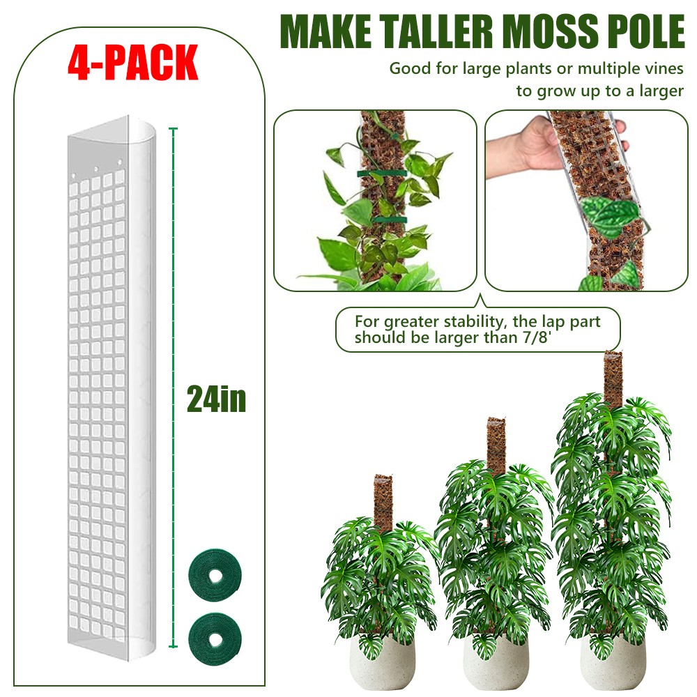 4 Packs Moss Poles Climbing Plants Stackable & Refillable Plastic Support Stakes