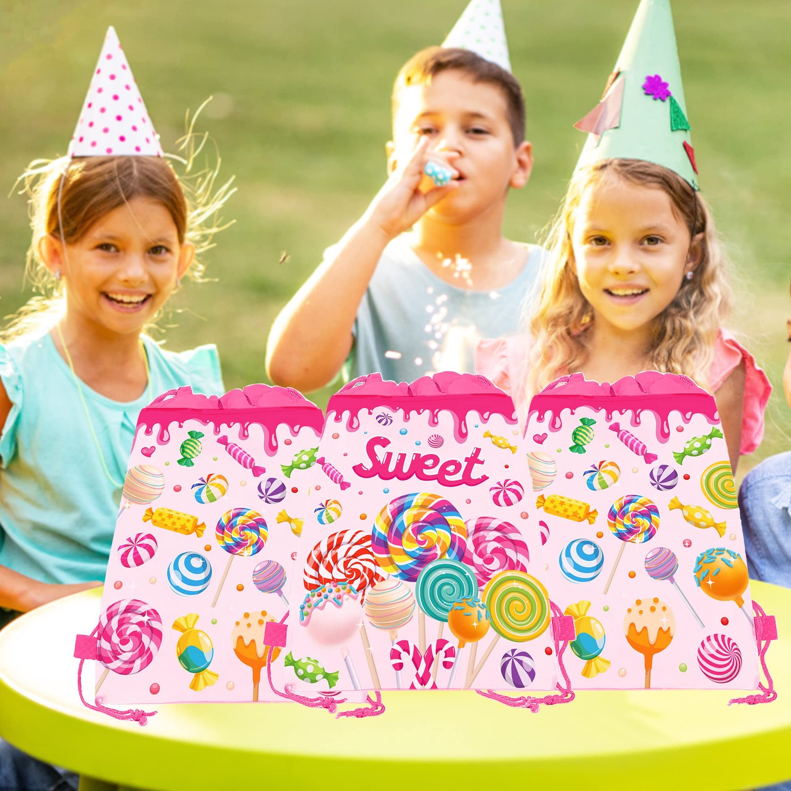 12 Pack Lollipop Drawstring Party Bags Sweet Candy Gift Treat 10.6×13.4 In