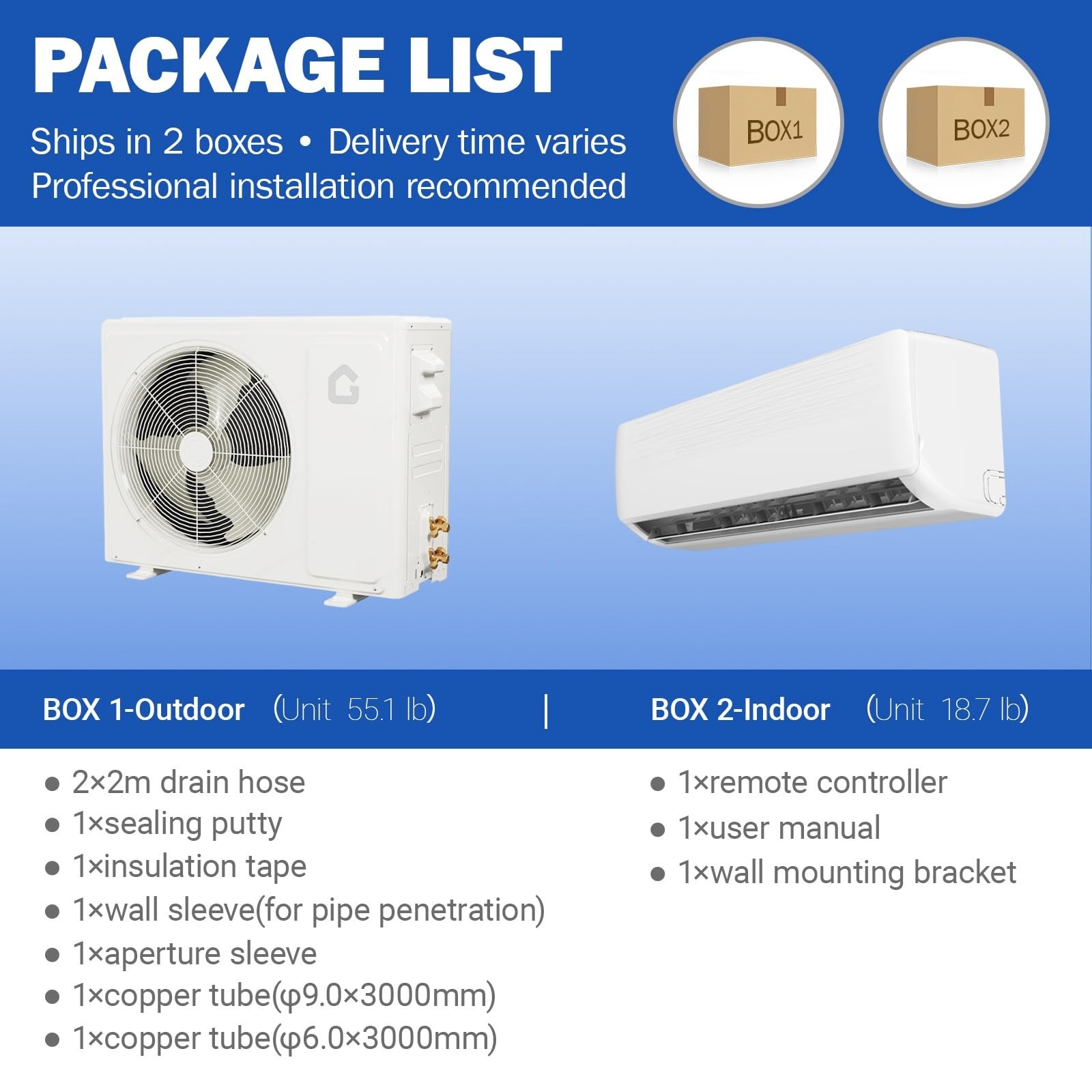 18000 BTU Ductless Mini Split Air Conditioner & Heat Pump AC Inverter w/Kit 230V