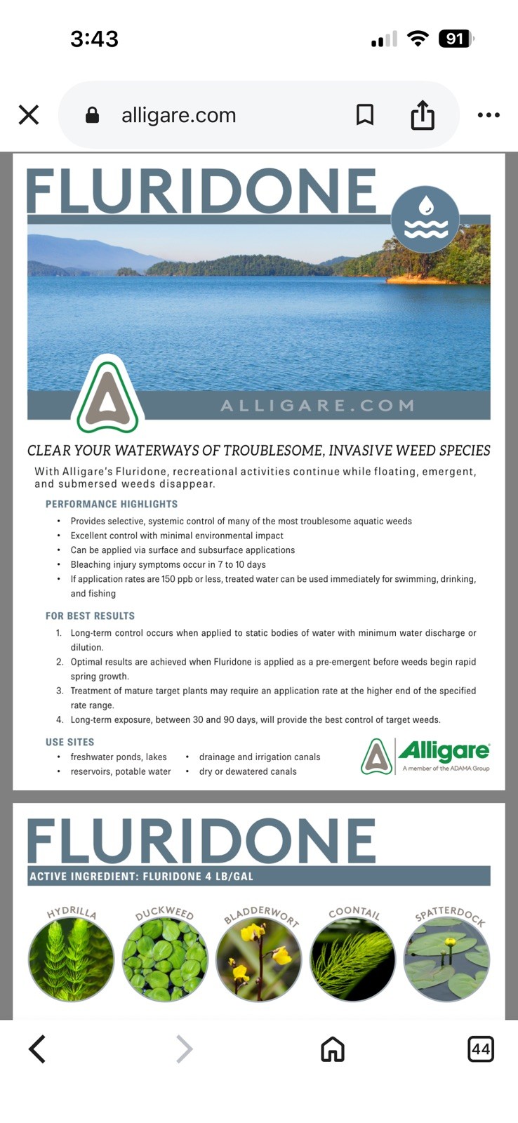 Alligare Fluridone 1/2 Gal (41.7% Active Ingredient) Generic To Sonar Herbicide