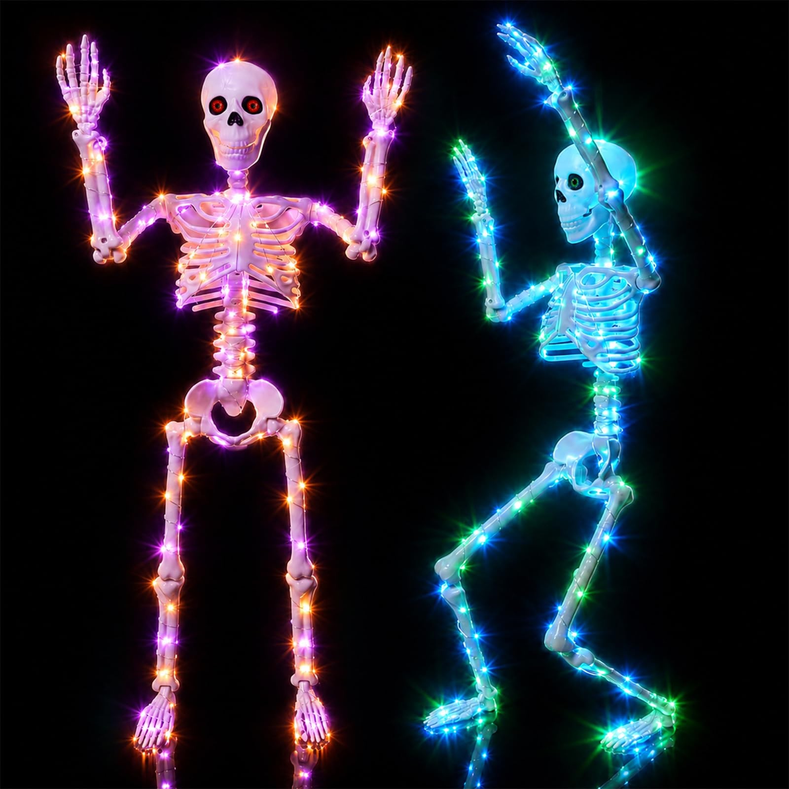daboot Halloween Decor Lighted Skeletons 2 Pack 3FT Blue&Green+Orange&Purple