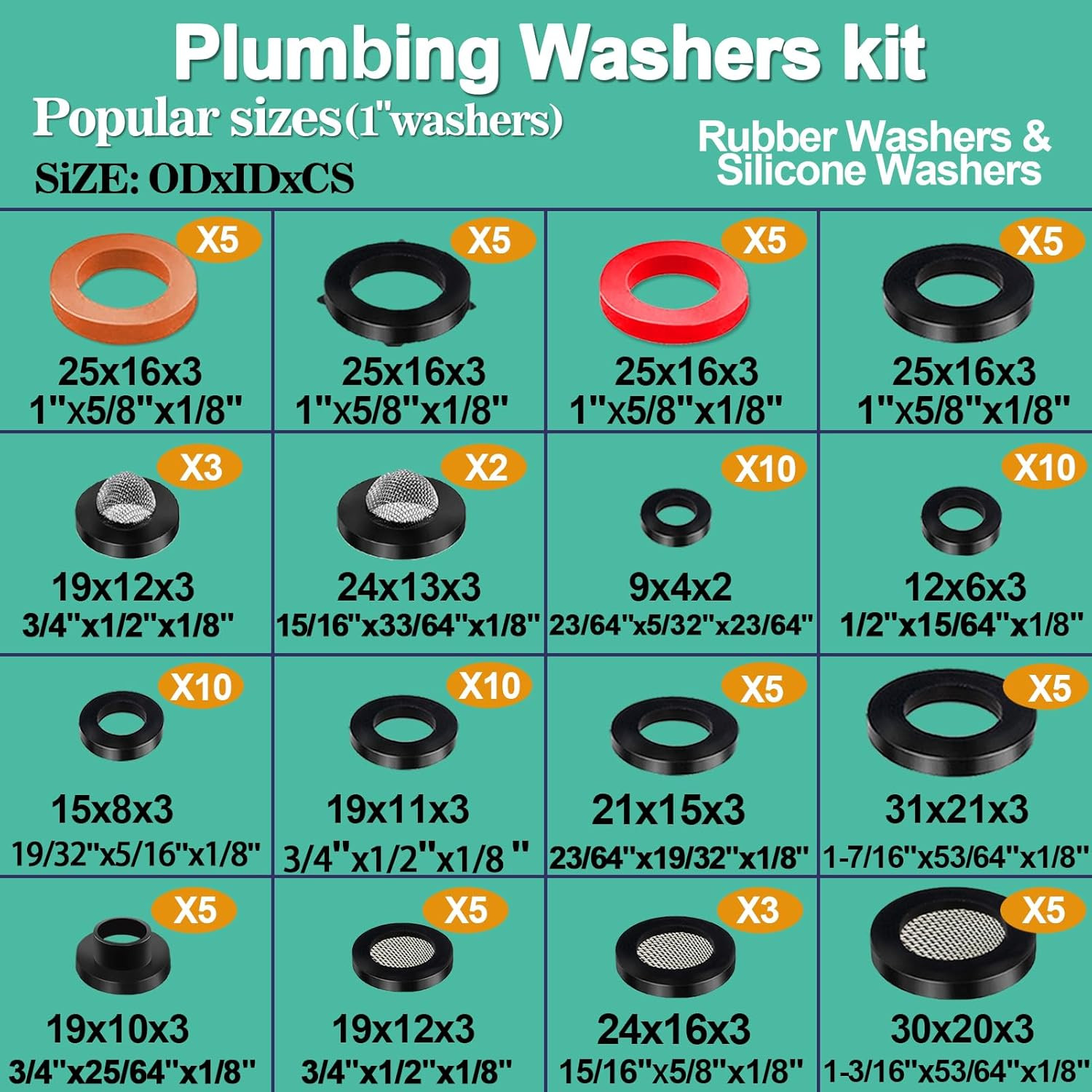 37 Size 1075 Pcs Faucet Washers & O-Rings Kit & Plumbing Gasket 3-In-1 Home Univ