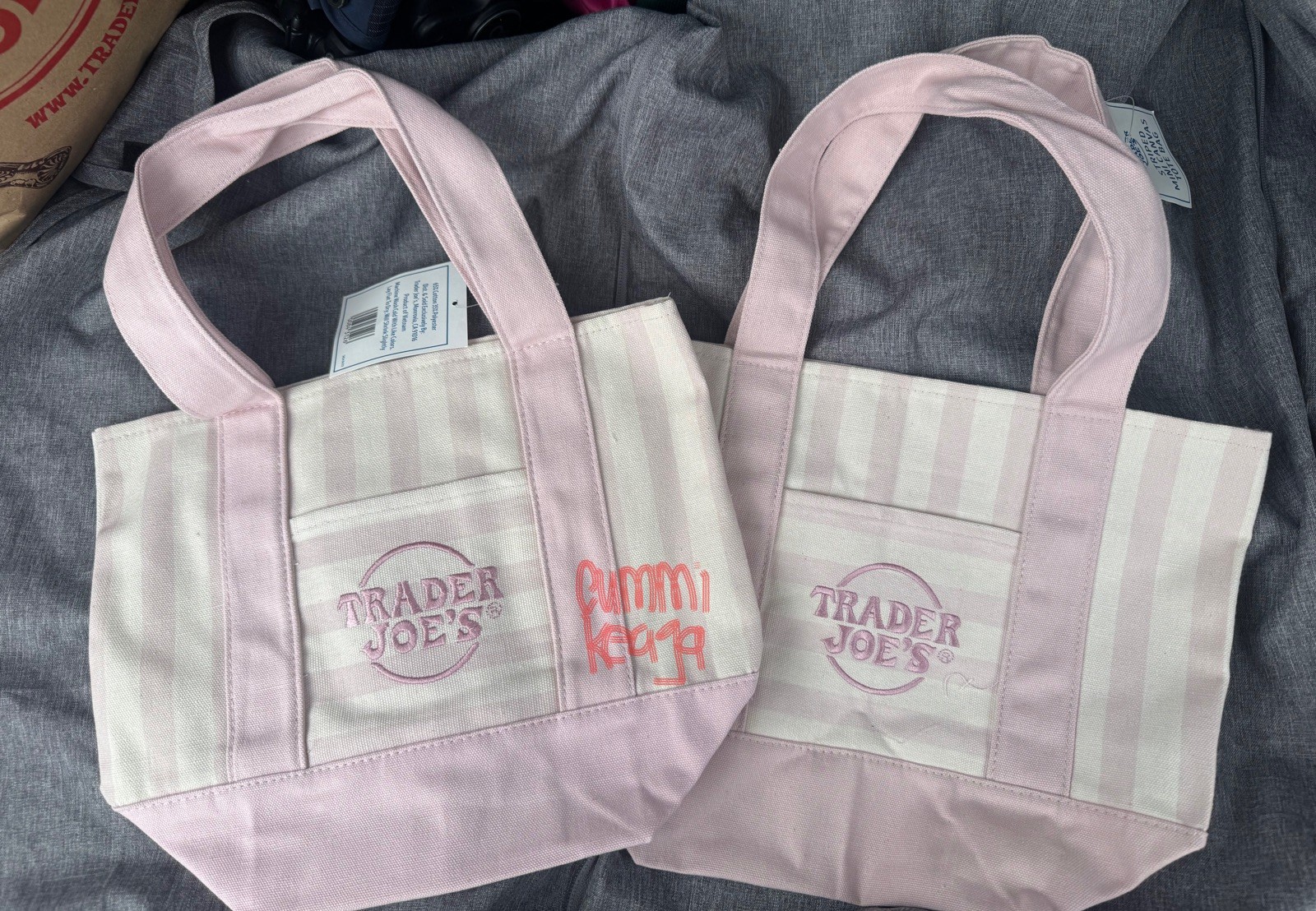 NWT Trader Joe’s Mini Striped Pastel Tote Bags Pink Set of 2