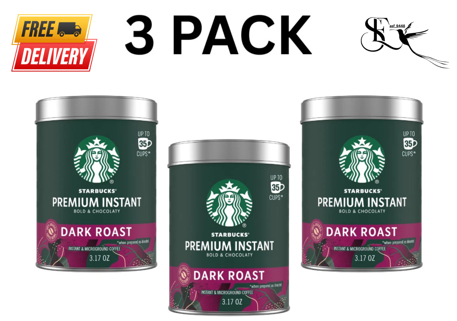 Starbucks Premium Instant Coffee Dark Roast 3.17 oz 3 Pack Strong Coffee