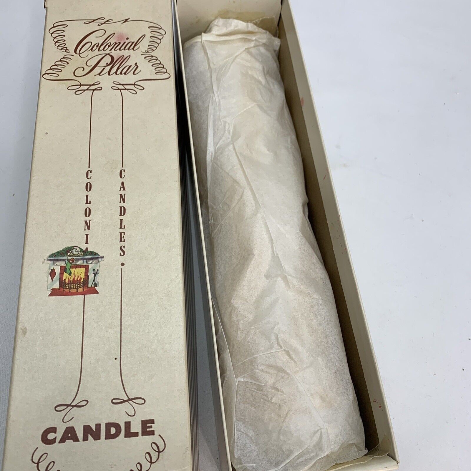 Large Colonial Pillar 14 in White Candle made USA 12 Days of Christmas Used Vtg