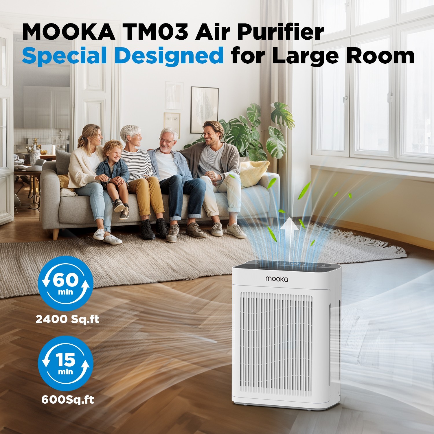 MOOKA Air Purifiers Large Room Up To 1740ft² H13 True HEPA Filter Home Room Air