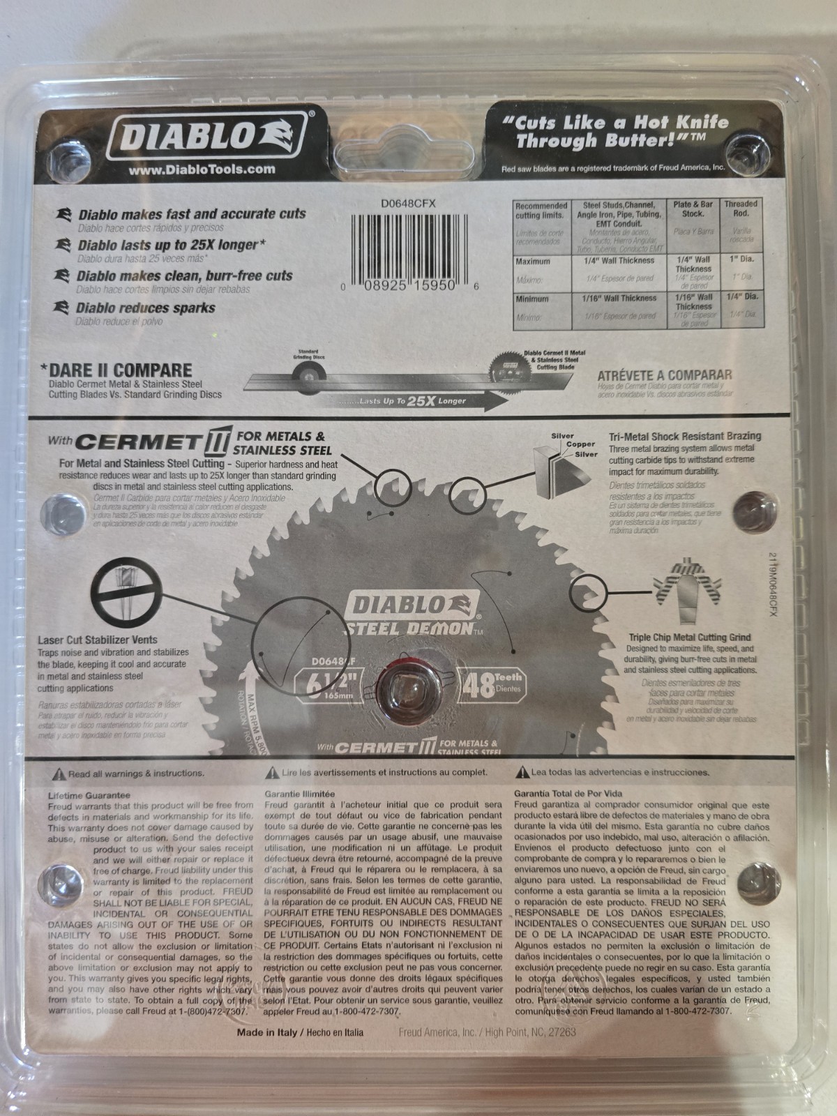 DIABLO Steel Demon 6-1/2 in x 48-Tooth Cermet Metals Stainless Steel Saw Blade