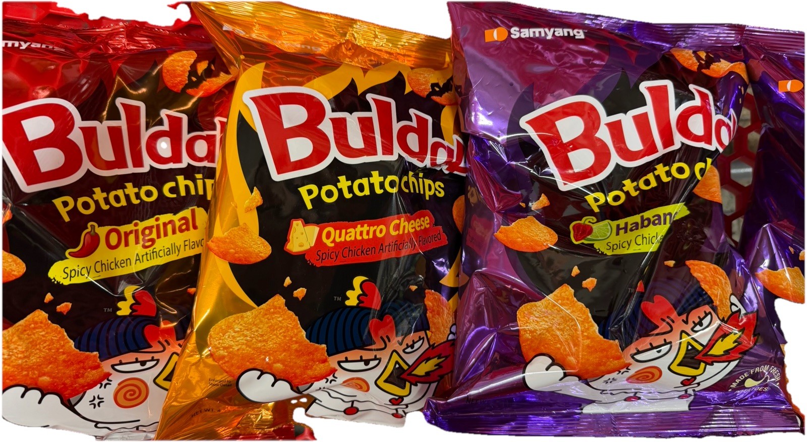 4.23oz 3x Samyang Buldak Potato Chips Original, Quattro Cheese, Habanero Lime