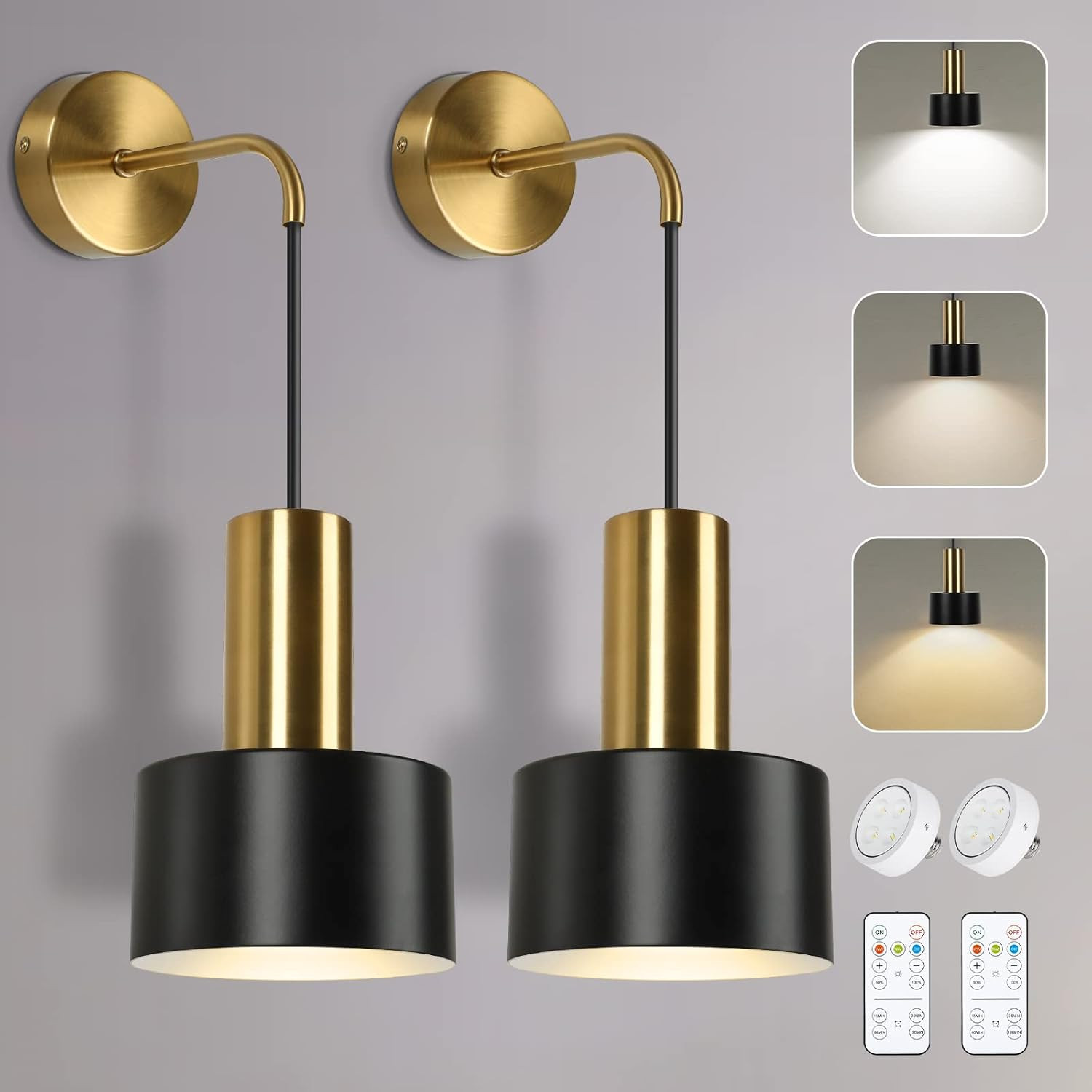 Verron Set of 2 Battery Operated Wall Sconces, Wireless Wall Lights with Remote,