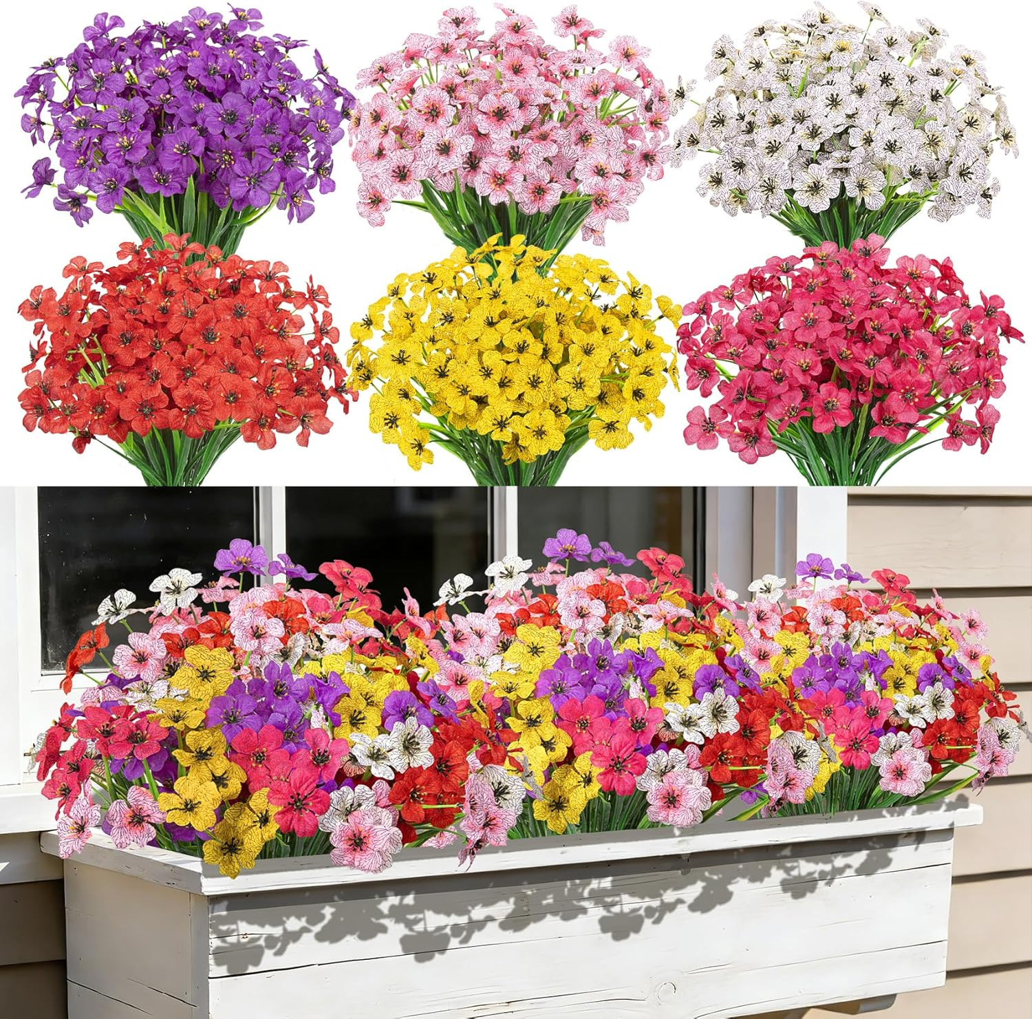 24 Bundles Artificial Flowers for Outdoors, Fake Silk Flowers UV Resistant Faux