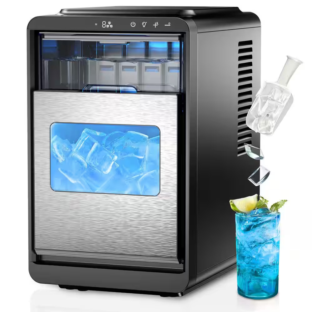 9.4 In. 30 Lb. Crescent Ice Portable Countertop Ice Maker in Silver with 3-Ice S