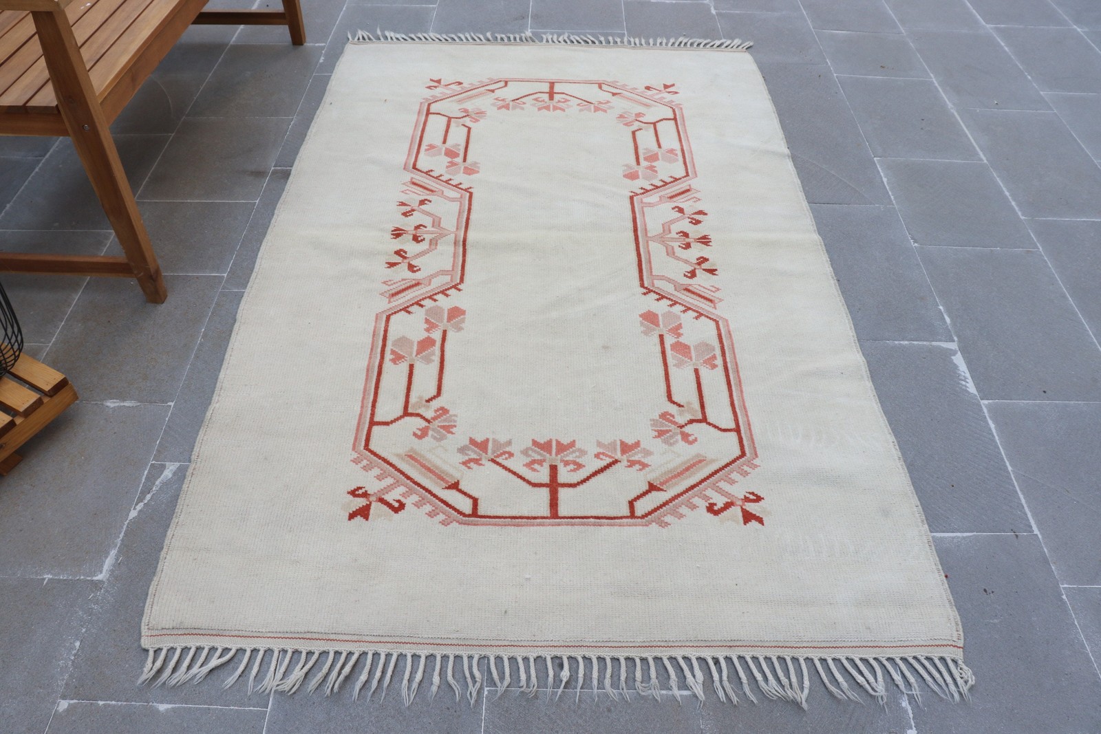 4,1×6,46 ft Rug, Vintage Turkish Area Rug, White Rug Wool Rug