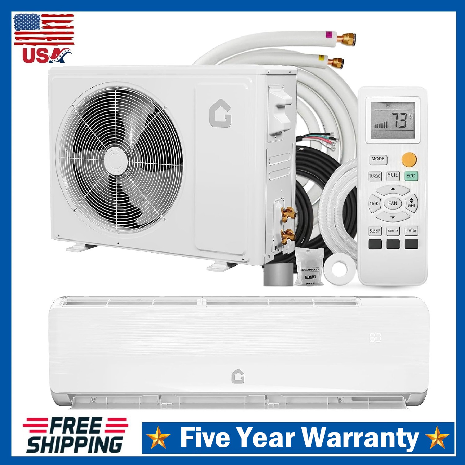 18000 BTU Ductless Mini Split Air Conditioner & Heat Pump AC Inverter w/Kit 230V