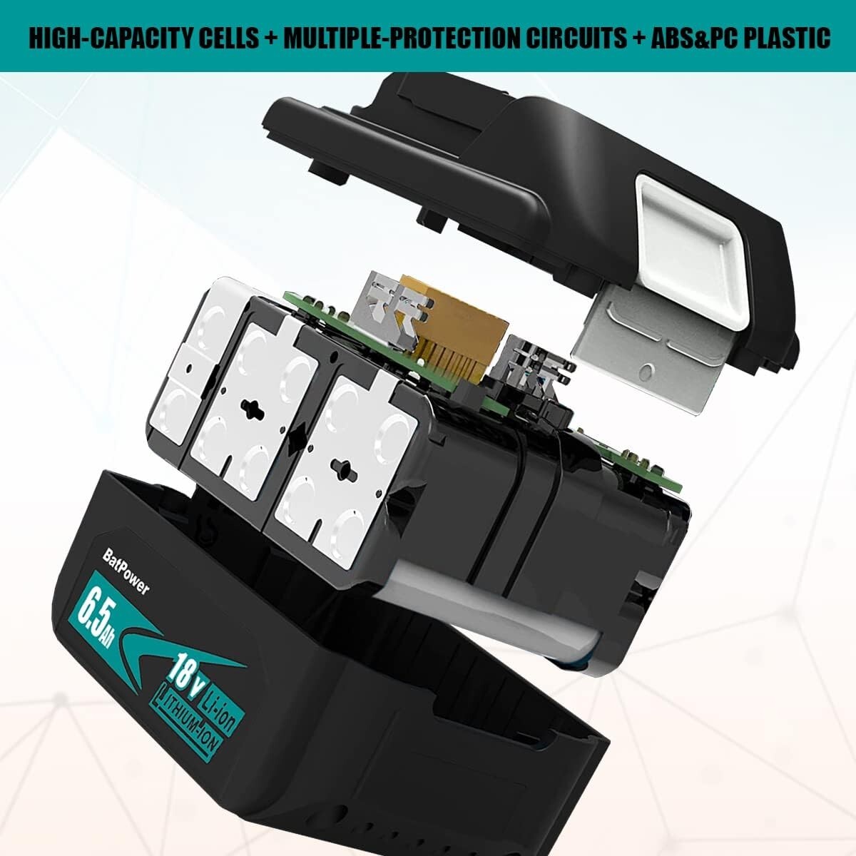 BatPower 6.5Ah 18V Compatible with Makita 18V 5.0Ah LXT Battery BL1850B BL1850