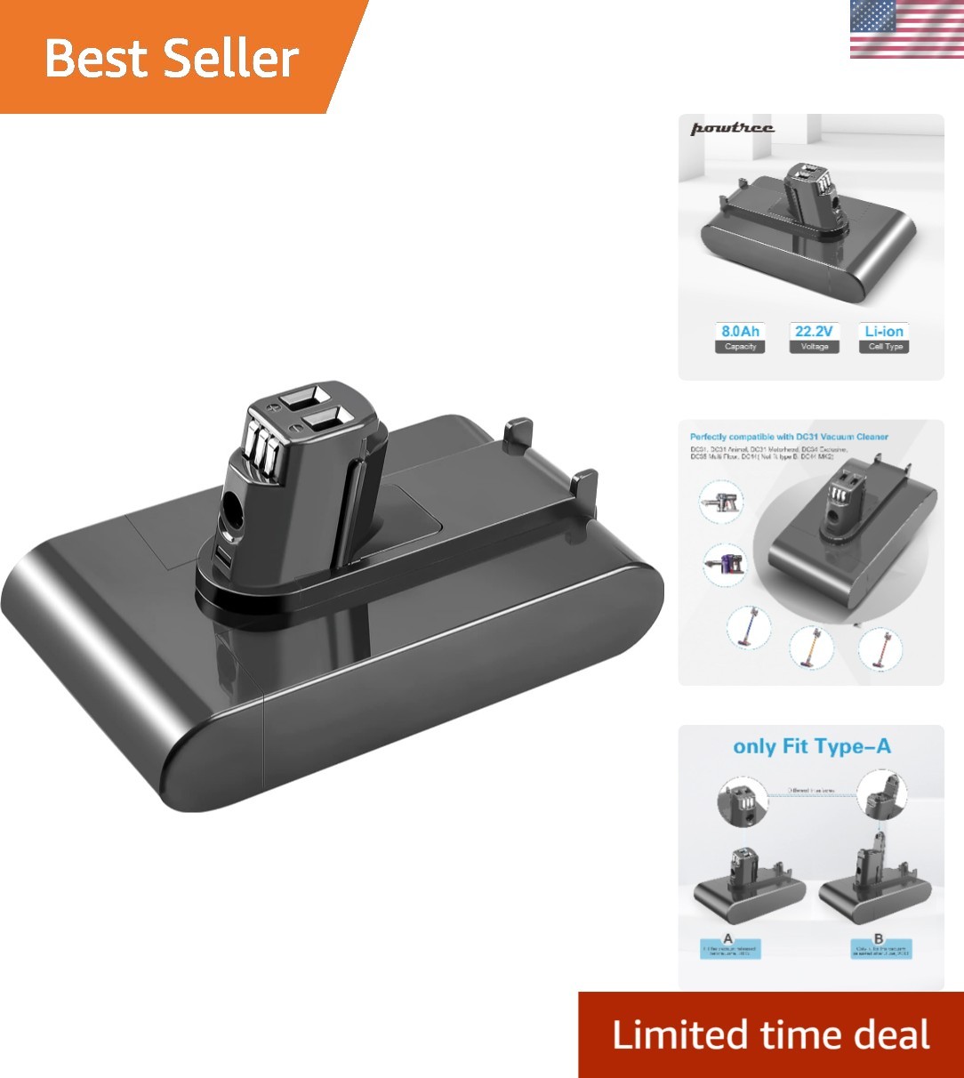 Upgraded 8000mAh Battery for Dyson Type A Models – Unmatched Power and Safety