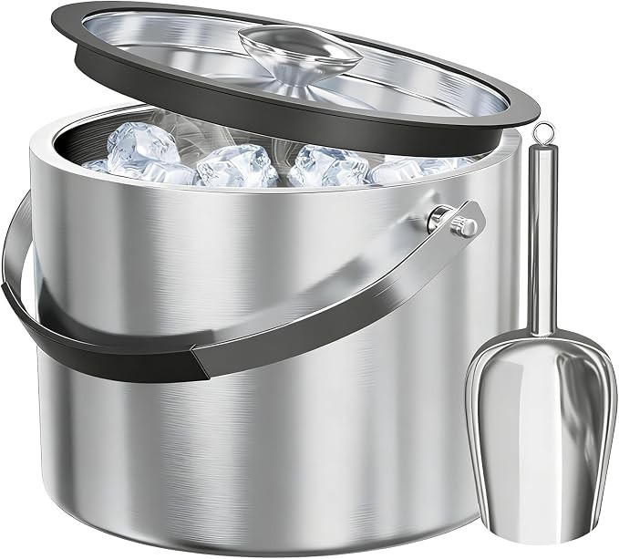 Double Wall Insulated 3L 304 Stainless Steel Ice Bucket Holder Container w/ Lid