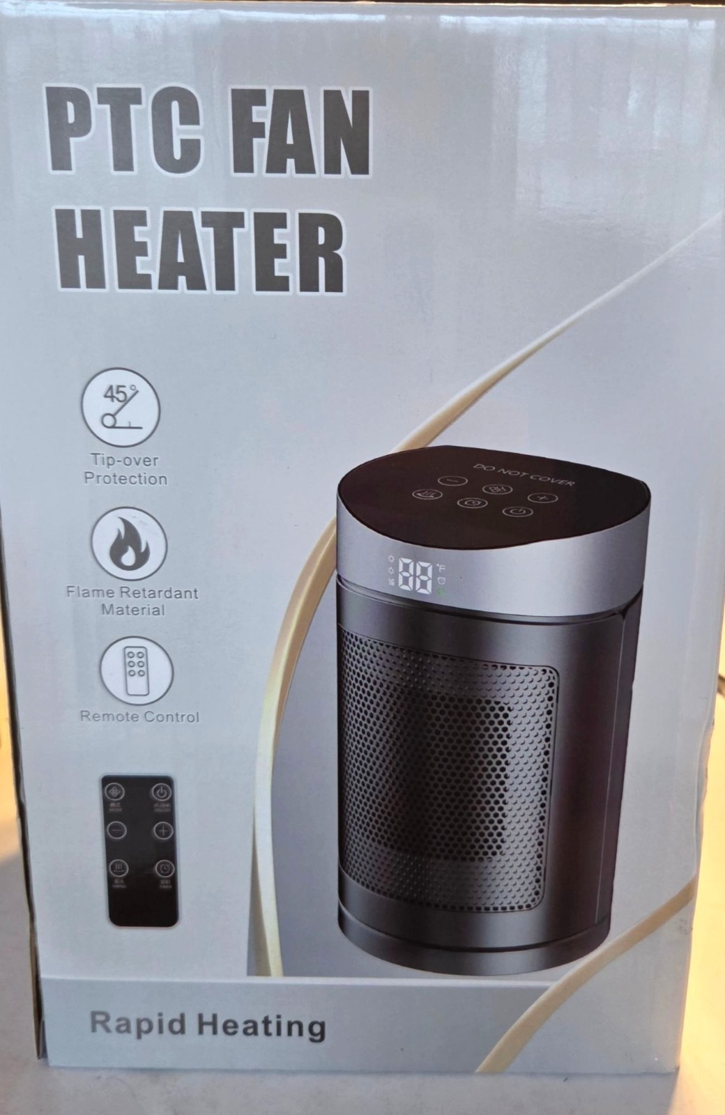 PTC Fan Heater with Remote Control 1500W Adjustable Modes Silver Compact Design
