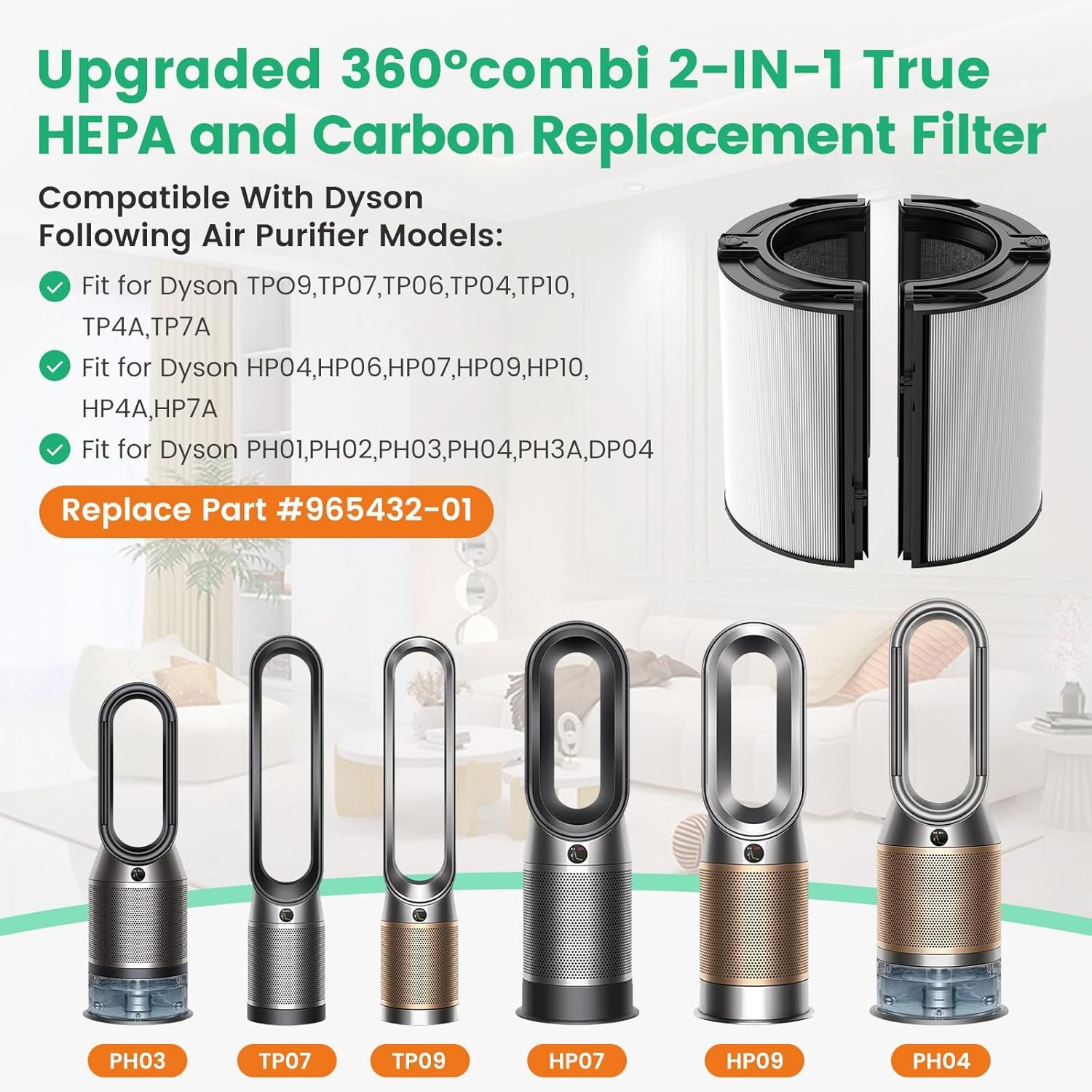 2 Pack 360 Glass Activated Carbon Filter Replacement for TP09 TP07 TP06 TP04