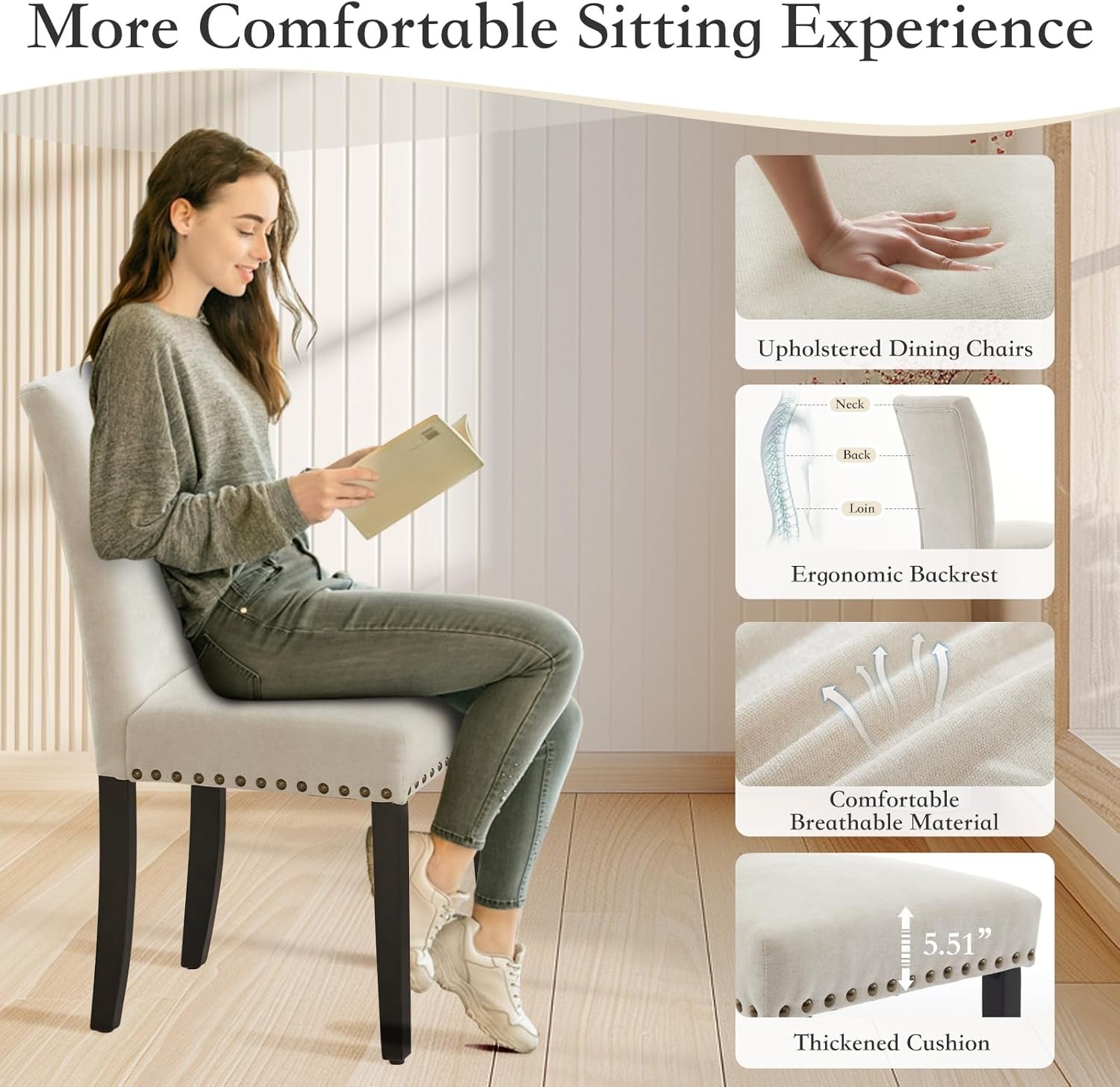 GARVEE Upholstered Dining Chairs Fabric Parsons Dining Room Chair with Wood Legs